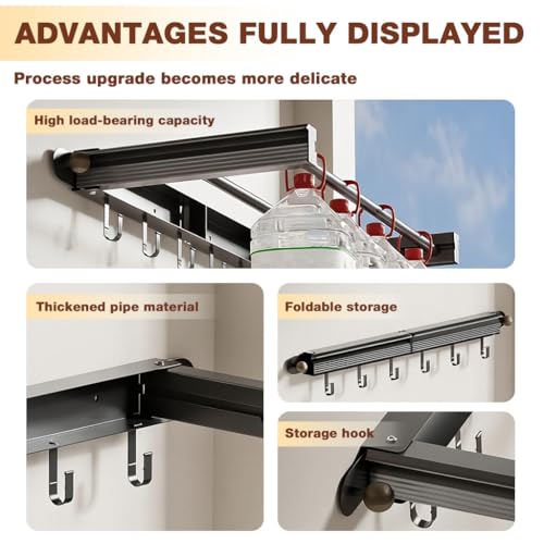 Image of HASTHIP Folding Clothes Drying Stand Wall Mounted - 30.8x70cm Dual Row Foldable Clothes Drying Rack with 6 Hooks Cloth Stands for Dry Cloth Foldable Hanger Suitable for Bathroom or Balcony Use