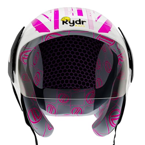 Image of RydrKids URA Star Nova Pink Kids Riding Helmet with Visor Shield & Carry Bag | Size S for Girls Up to 13 Years | Lightweight Adjustable ISI Certified Protective Gear