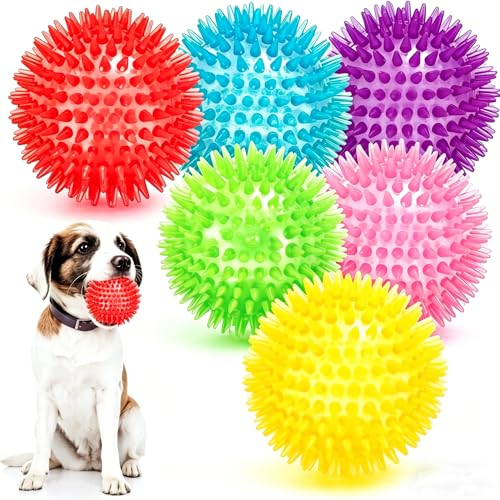 CGBD Squeaky Dog Toys Balls 6 Pack 2.5 Spiky Dog Balls Durable Puppy Chew Toys for Teething Interactive Fetch Dog Toy Balls for Small Dogs