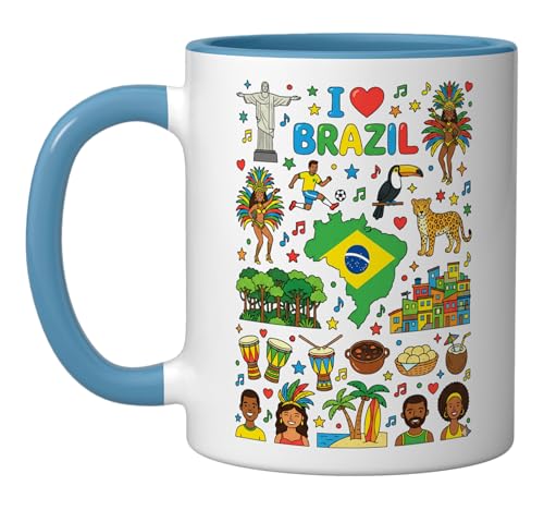 Taza Cerámica I Love Brazil 11 Onzas Azul y Blanco miniatura 1