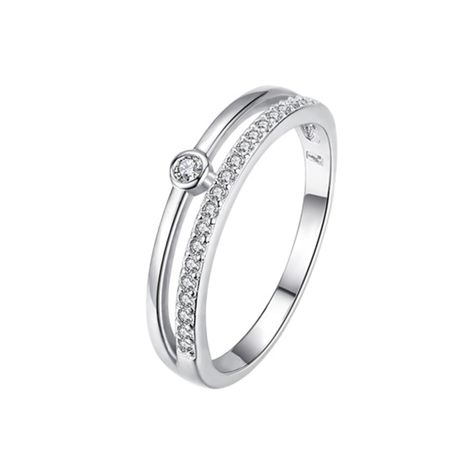 Anillo de oro blanco 9 K/14 K, alianzas de compromiso redondo con moissanita blanca promesa regalos para mujer