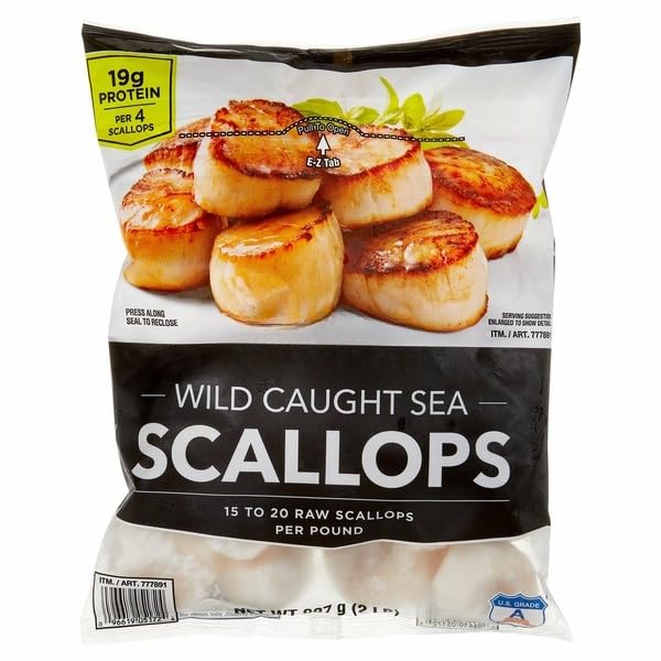 Raw Sea Scallops, Wild caught, U.S. Grade A; All Natural; 15-20 Scallops Per Pound. Ingredients : Sea Scallops [ 32 oz, 2 lb ]