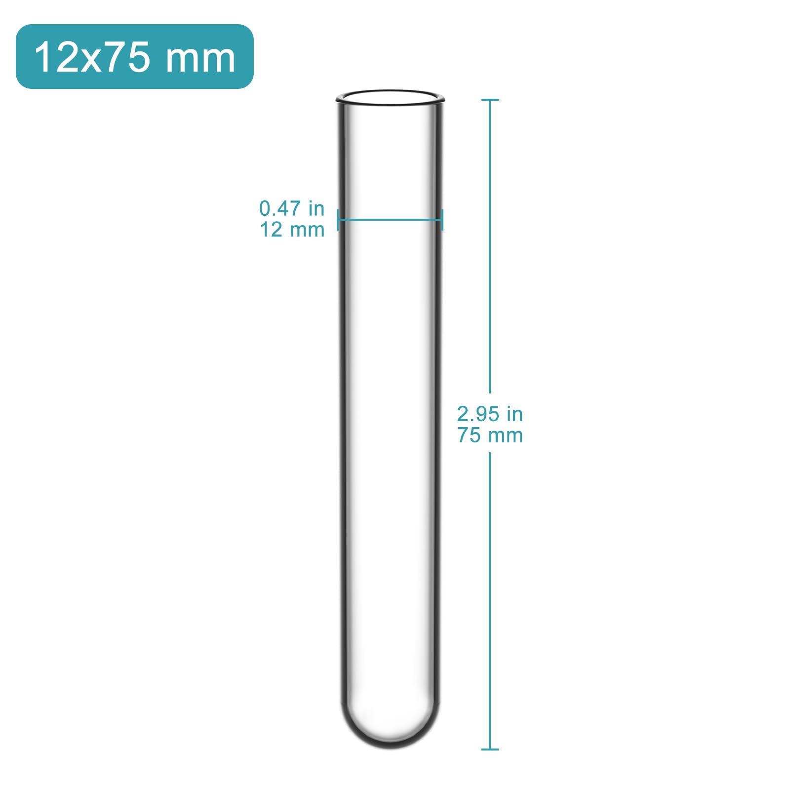 StonyLab 50 Stück Reagenzgläser Glas, 50er Pack Test Tubes Borosilikatglas Rundboden Reagenzglas, 12mm OD X 75mm Länge