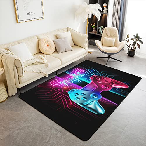 Gaming Rugs for Living Room Bedroom Kids Boys Video Game Rug for Living Room Bedroom Blue Purple Gamepad Floor Rug Carpets Entryway Rug Bedroom Playing Room Decor Indoor 150 * 200cm
