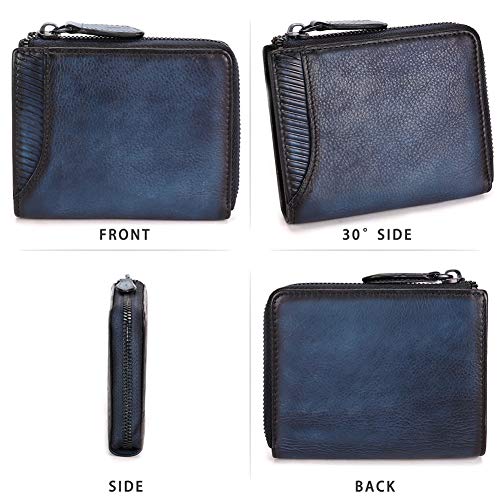 IVTG Genuine Leather Bifold Wallets Vintage Handmade Zip Around Card Organizer (NavyBlue)3
