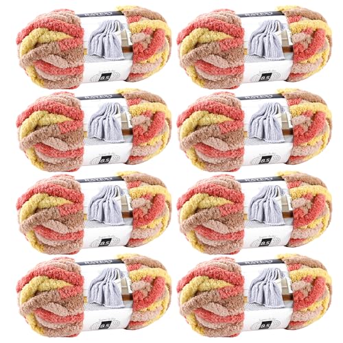 Image of Chunky Chenille Yarn for Hand Knitting 8 Jumbo Pack Jumbo Chunky Yarn for Hand Soft Blanket Knitting, Bulky Thick Fluffy Yarn for Crocheting (Grapefruit Color)