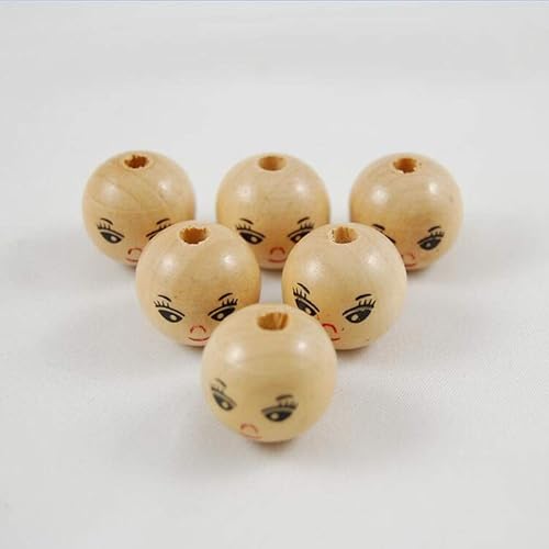 Miniatura 8 de Milisten 100 cuentas redondas de madera natural con cara sonriente de 0.551 in para manualidades, pulseras, collares, joyas, guirnalda de macramé,