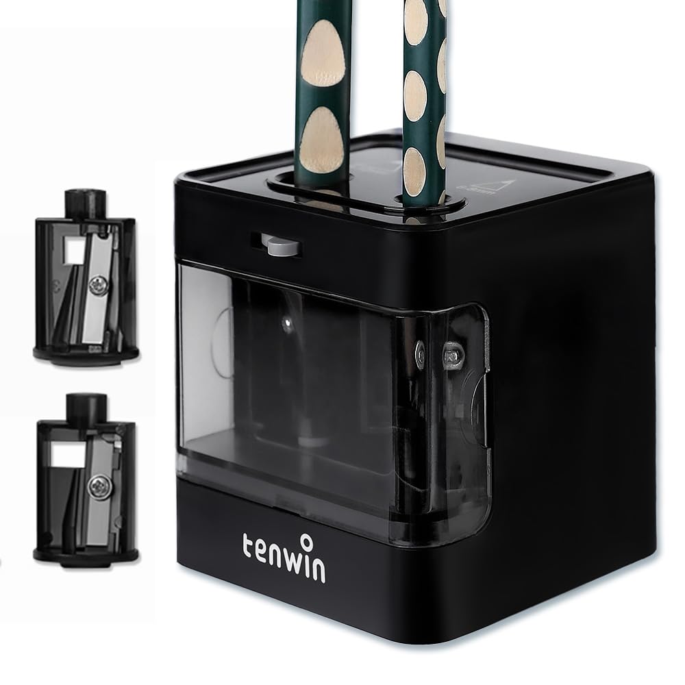 tenwin Electric Pencil Sharpener,Dual Power Supply, Suitable for Portable Pencil Sharpeners of 6-12mm Colored Pencils, Artist/Adults/Office/School/Home