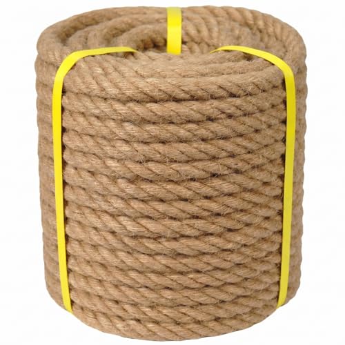 Natural Hemp Rope - 3/4 Inch x 150 Feet - Twisted Jute Manila Rope for Crafts, Hammock, Docks, Nautical, Railings, Decorating