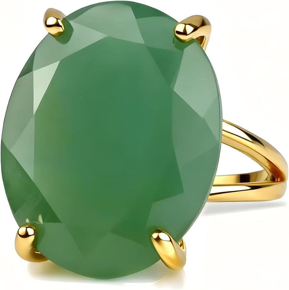 Oval Natural Green Aventurine Ring - Faceted Gemstone 925 Sterling Silver Artisan Womens Ring - Bohemian Healing Crystal Jewelry - Statement Fashion Ladies Jewelry