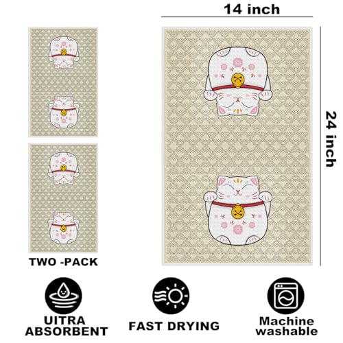 Image of 2 Pcs Cute Cat Kitchen Towels 14x24 Inch, Adorable Cats Waffle Hand Towels for Kitchen Home Farmhouse, Cat Lover Gifts for Cleaning Drying Wiping Tasks Dish Cloth Tea Towel Housewarming Gifts