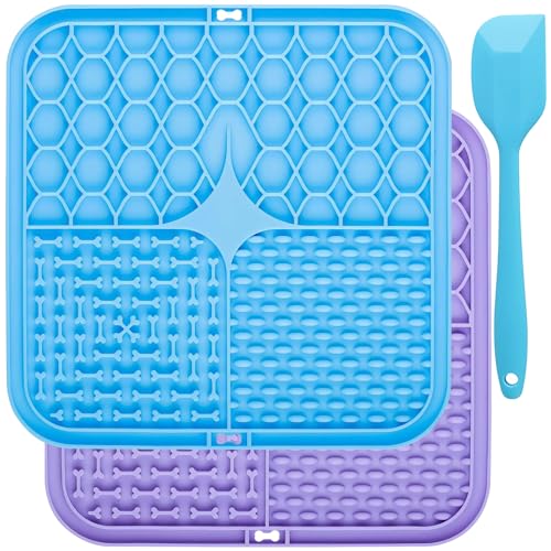 Noaxylic 2 PCS Tappetino Leccare Cane, 15.5 x15.5 cm Lick Mat per Cani con Spatola Silicone, Tappetino da Mangiare, Tappetini Cani Lick Mat, per Bagno, Toelettatura, Addestramento, per Arachidi Yogurt