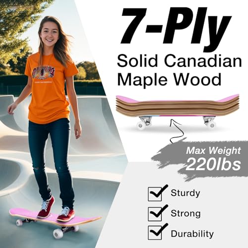 Image of BELEEV Skateboards for Beginners, 31 x 8 inch Complete Skateboard for Kids Teens Adults, 7 Layer Canadian Maple Double Kick Deck Concave Cruiser Trick Skateboard with Multifunction Skate T-Tool