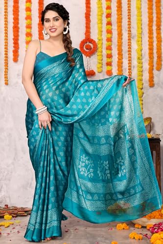 Image of MIRCHI FASHION Saree for Woman | Chiffon Block Printed Lightweight Daily Wear Sarees with Blouse
