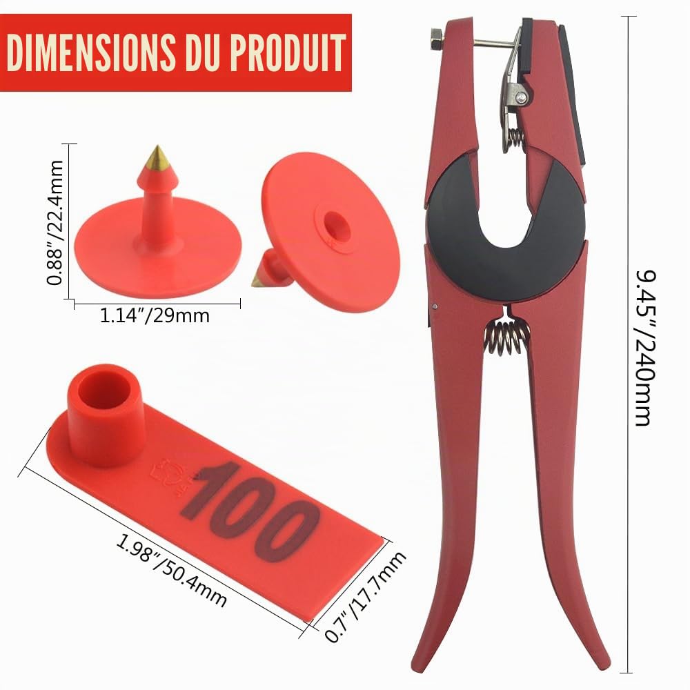WMYCONGCONG Etiquette d'oreille en plastique numéro 1 à 100 pour bétail et 1 applicateur d'étiquette d'oreille pour chèvre et mouton