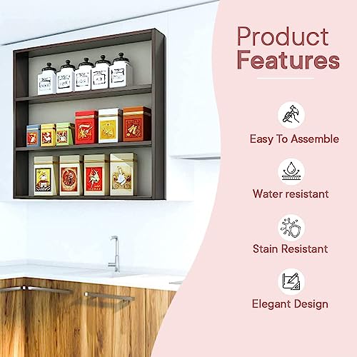Image of Kuber Industries Kitchen Wall Shelf|Wooden Handicraft Wall Mounted 3 Shelves for Kitchen|Multipurpose Storage Wall Shelf,30 inchX30 inch (Brown)