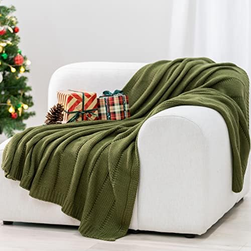 RECYCO Cable Knit Throw Blanket for Sofa Chair Couch Bed, sofa throw, bed throw, Navy, 152x127cm