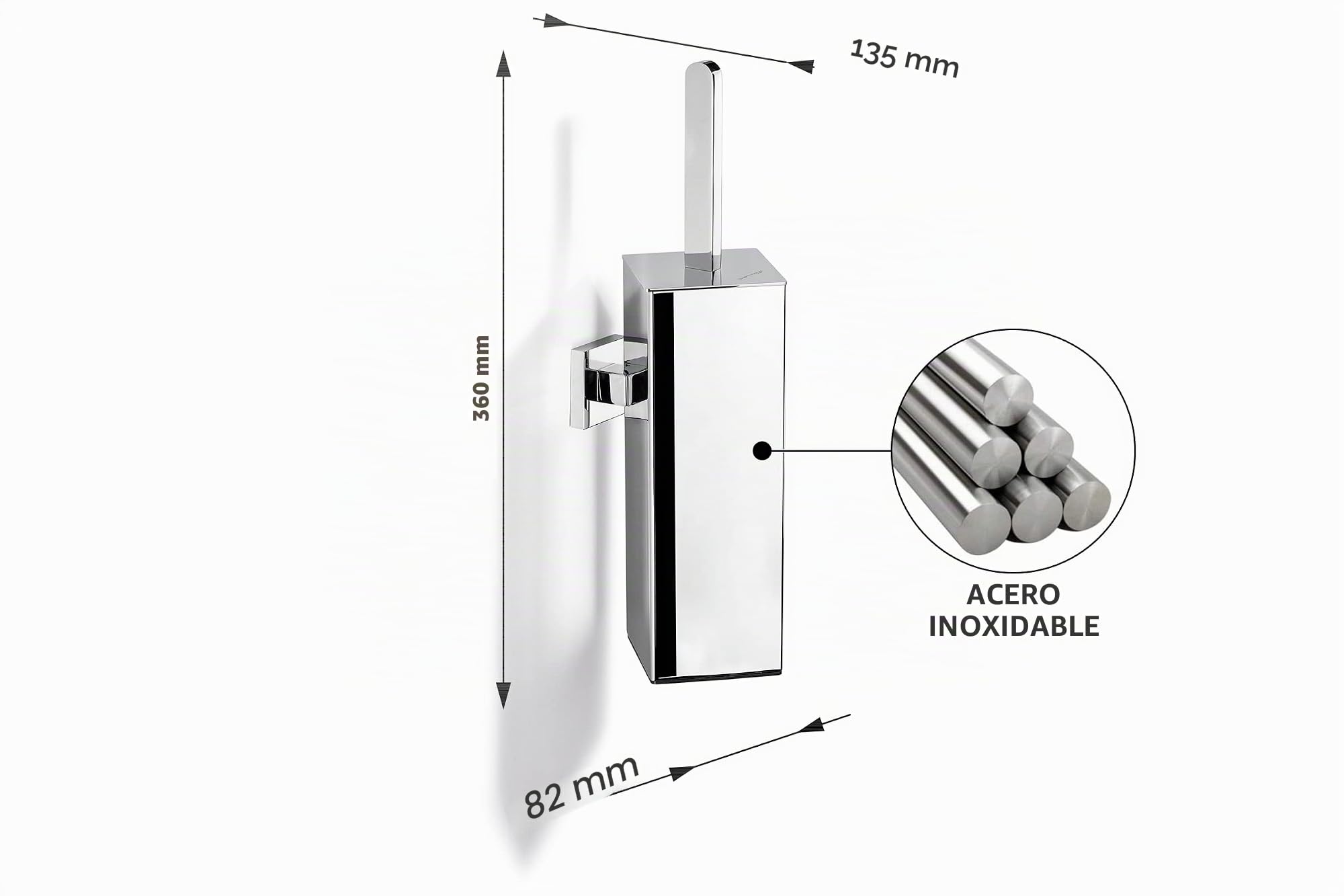 360S1 Escobillas de Baño Silicona con Soporte de Acero Inoxidable SUS304, Cepillo Higiénico y Duradero, Diseño Moderno en Cromo