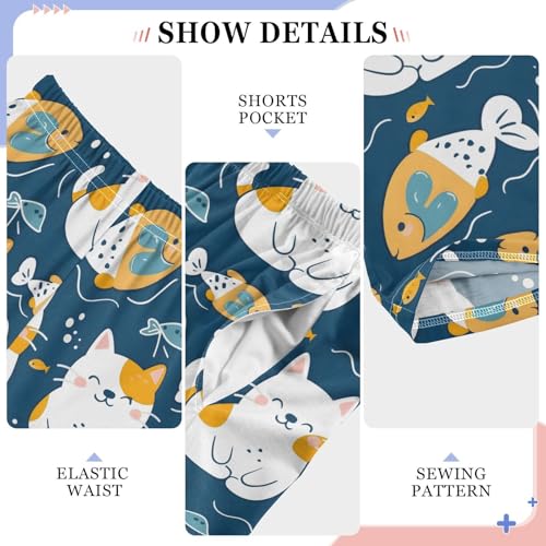 Cute Cat with Fish Pajamas Bottoms with Pockets Comfy Pjs Sleepwear Elastic Waistband Pajamas Pants Lounge Pants for 6-14 Years4