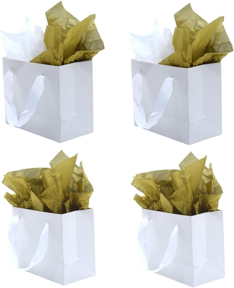 JUNESHE 12 Pack Extra Small White Gift Bags with Handles & Tissue Paper,6.3 inch Mini Tiny Little Gift Wrap for Birthday Party Favors Baby Bridal Shower Shopping Presents Wedding Anniversary Jewelry