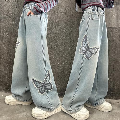 Jeans for Girls Wide Leg Baggy Denim Pants Cute High Waisted Trousers Teen Casual Y2k Streetwear with Pockets 5-17Y2