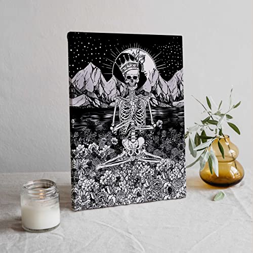 Gothic Skull Canvas Wall Art Prints,Gothic Skull Meditation Yoga Skeleton Paintings Prints,11X14 Inches Artwork Set Of 3 For Halloween Themed Decor Bathroom Bedroom Living Room Home Decorations #TOP3