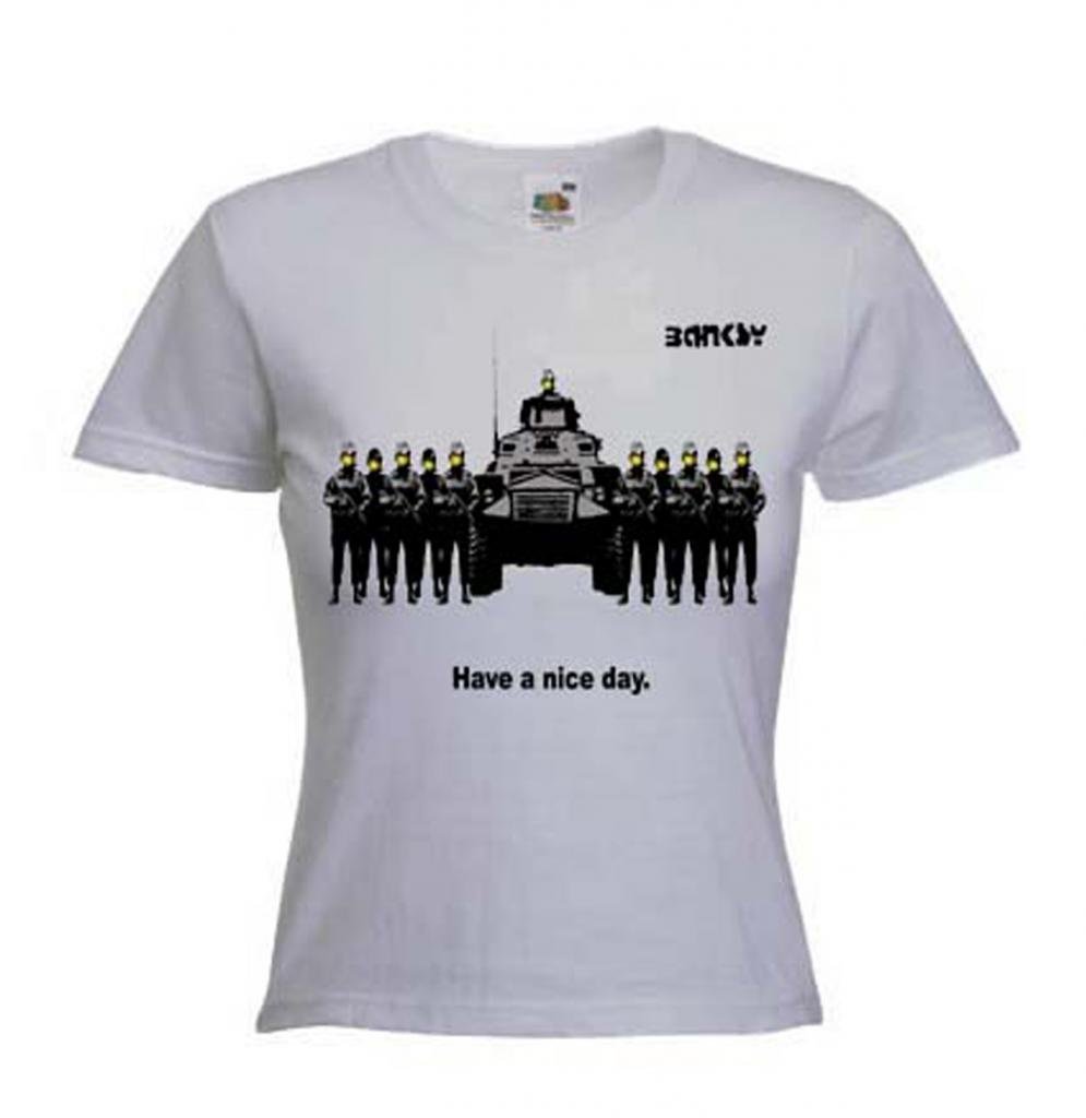 Tribal T-Shirts Womens Banksy Have a Nice Day T-Shirt (Medium, Light Grey)