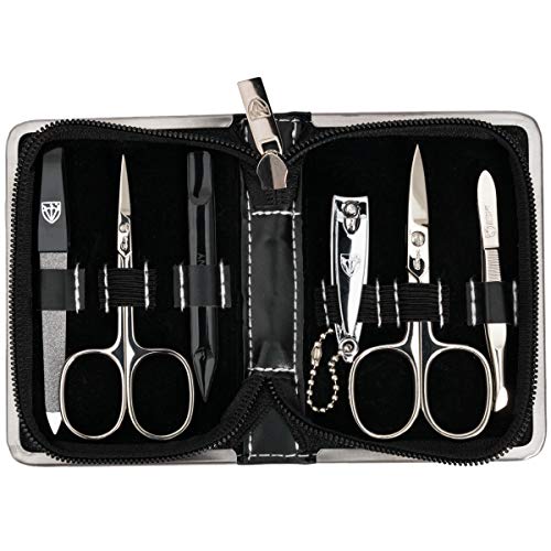 Preisvergleich Produktbild DREI SCHWERTER - 6-tlg. Maniküreset 'Ravenna' / Maniküre Set Nagelset in Schwarzem Kunstleder Etui / Inhalt: Nagelschere, Hautschere, Nagelknipser, Saphirnagelfeile, Nagelreiniger, Pinzette