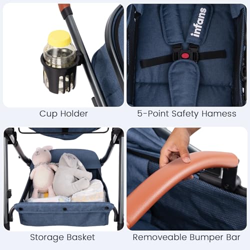 Image of INFANS 2 in 1 Baby Stroller, Newborn Convertible Stroller Bassinet for Infant, Foldable High Landscape Shock Absorption with Reversible Seat, Aluminum Structure for Toddler Pushchair 0-36 Month