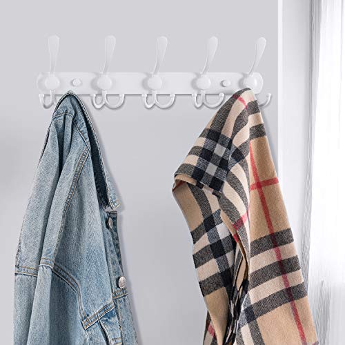 Oyydecor Wall Mounted Coat Rack, 5 Tri Hooks Heavy Duty Stainless Steel Coat Hook Rail for Coat Hat Towel Purse Robes (White) - Thumbnail 3