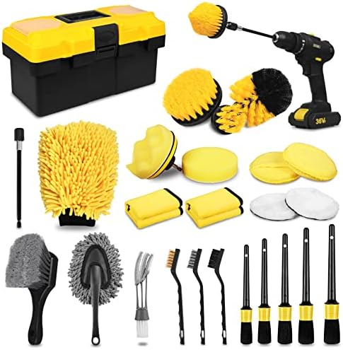 27Pcs Car Detailing Kit, Car Detailing Brush Set, Auto Detailing Drill Brush Set, Car Detailing Brushes, Car Wash Kit, Car Accessories, Car Cleaning Tools Kit for Interior, Exterior, Wheels