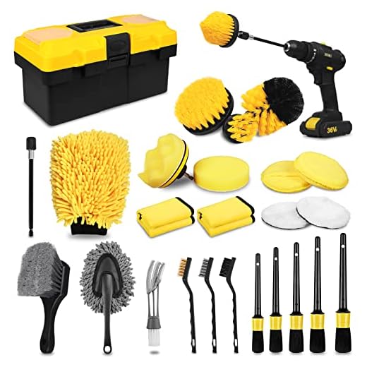 27Pcs Car Detailing Kit, Car Detailing Brush Set, Auto Detailing Drill Brush Set, Car Detailing Brushes, Car Wash Kit, Car Accessories, Car Cleaning Tools Kit for Interior, Exterior, Wheels