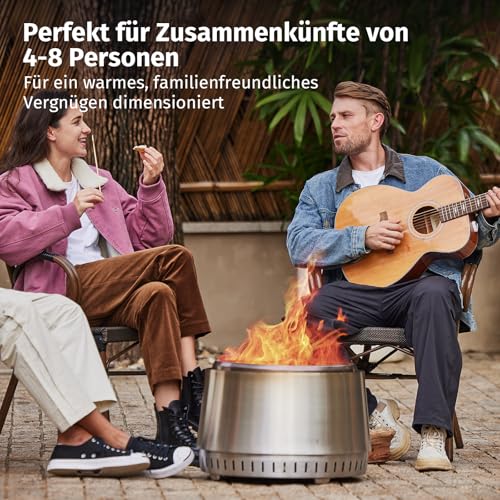 EAST OAK Feuerschale für den Garten 53 cm, Rauchfreie Feuerschalen Outdoor, Feuerkorb, Feuerstelle für Holz, Abnehmbare Ascheplatte, mit Tragetasche, Silber – Bild 3