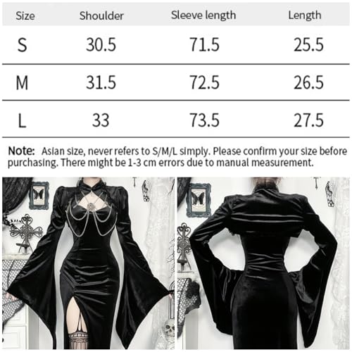 Image of Women Gothic Crop Top Shirt Y2K Black Bell Sleeve Shawl Cardigan