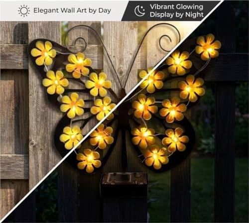 Luz solar de pared de metal con mariposa para iluminar vallas oscuras sin cables 3