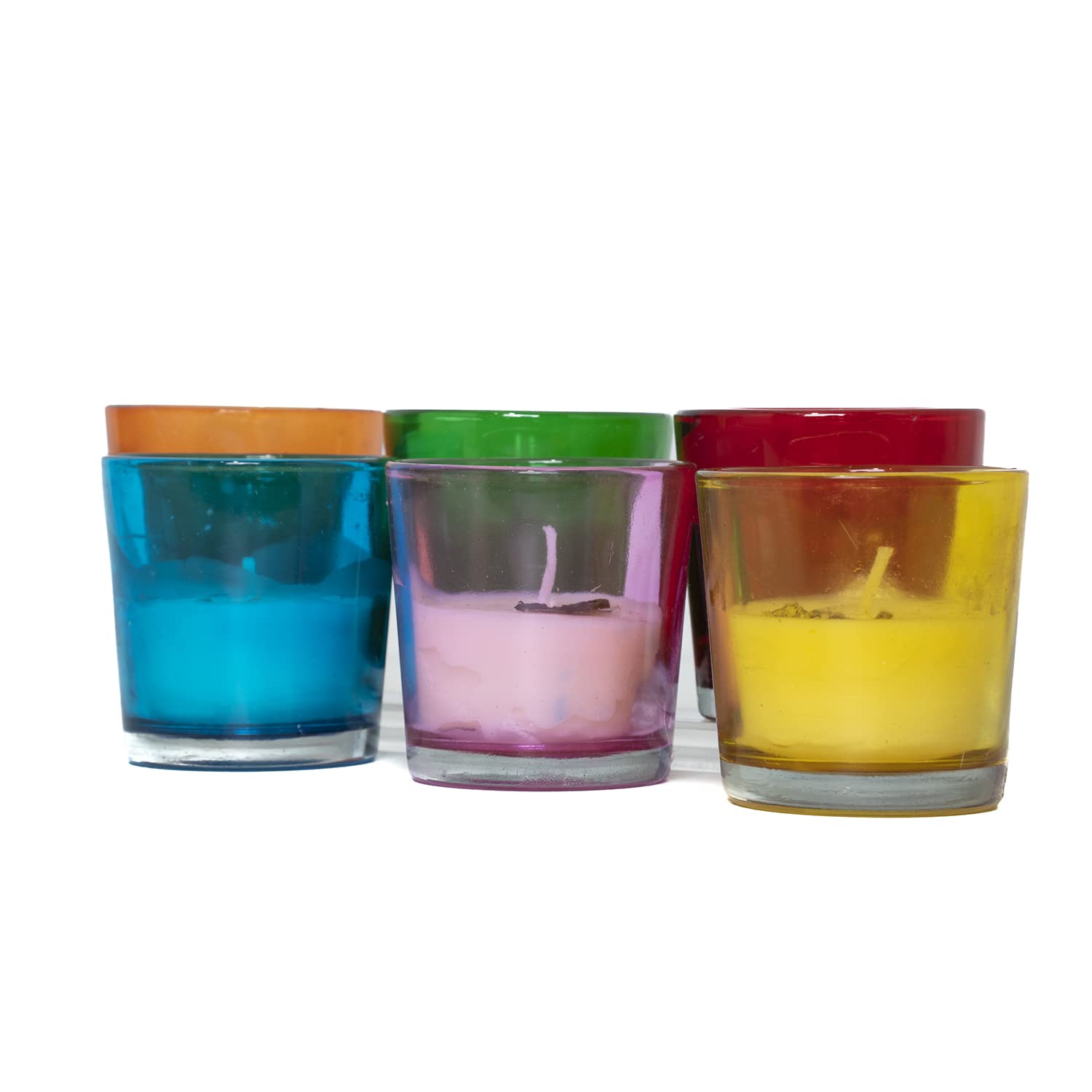 Creative Glut Scented Wax Candles with Vintage Simple Plain Glass Elegant Assorted Fragrance for Home Decoration and Gifting Purposes Burning Time 10 Plus Hours – Set of 6 (145 Grams)