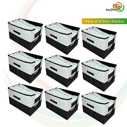 Image of GR Art&Craft inchOrganize Your Space inch Non Woven Shirt Stacker /Shirt Organizer Wardrobe Organizer-9 piece (Grey Black Design 2)
