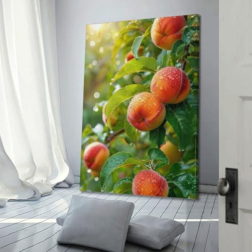 Décoration murale pêches sur branche de style moderne pour salon 50x75 cm