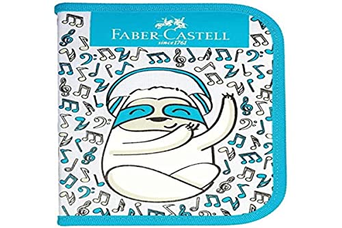 Estojo de Nylon com Kit Escolar, Faber-Castell, Bicho Preguiça, 18.2220AZ,Multicor, Azul
