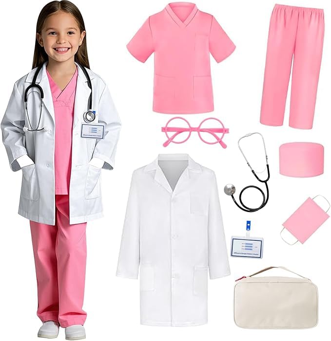 Miltrs Doctor Costume For Kids With Real Stethoscope Kids Scrubs Halloween Costumes For Girls Boys Doctor Dress Up 9 Pcs