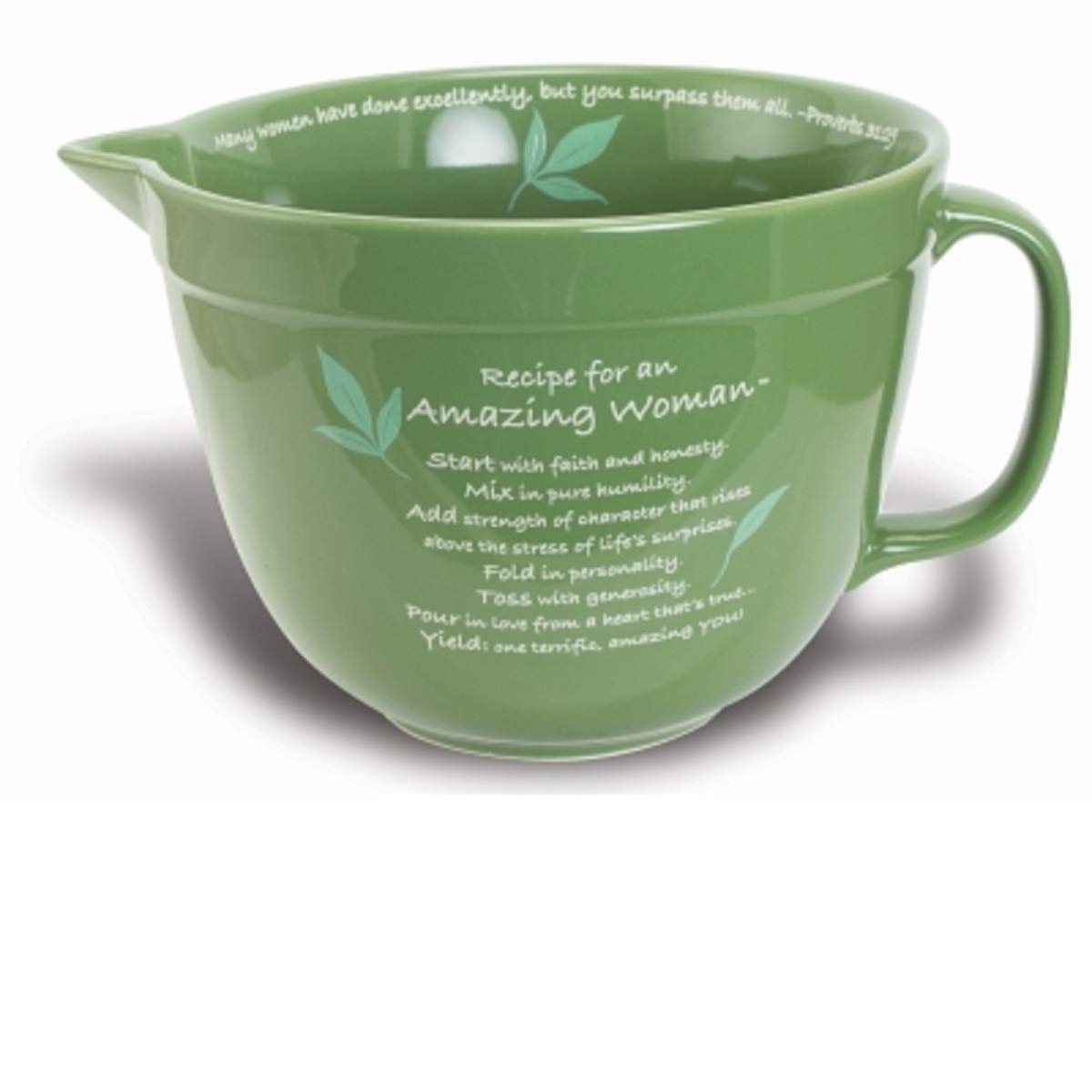 Abbey Gift Ceramic (Abbey & CA Gift Green Floral Amazing Woman Mixing Bowl 9.5" x 5.75" x 7.5"