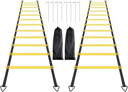 Miniatura 8 de Juego de 1/2/4 escaleras, 12 peldaños de agilidad, escalera de entrenamiento con estacas de acero y bolsa de transporte para fútbol, entrenamiento