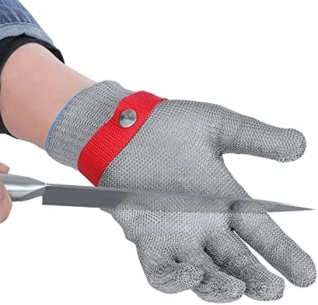 Cuteefun Cut Resistant Glove, Metal Cut Proof Glove, Powerful Level 5 Protection, Chainmail Glove, Food Grade Cutting Protective Glove, Safety Work Glove for Kitchen, Outdoor, Carving (XL)