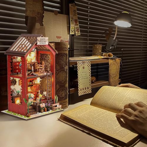 Image of PATPAT Book Nook Kit with LED, DIY Miniature House Kit 3D Wooden Dollhouse