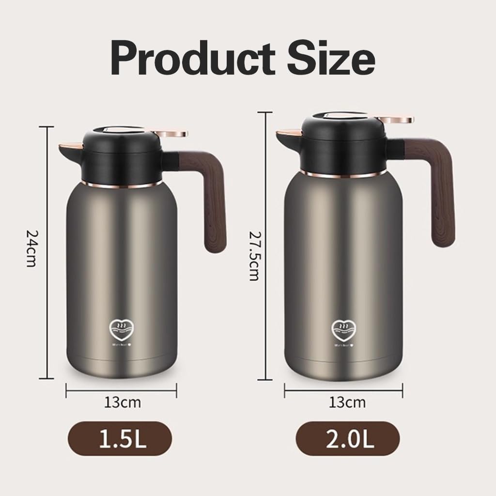Caraffa termica da 2 litri, in acciaio inox, per caffè, acqua calda, tè e bevande
