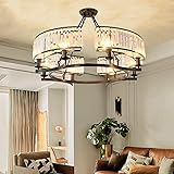 Modern Round Crystal Chandelier with 6 Light, Flush Mount Hanging Light Vintage Ceiling Pendant Ligh