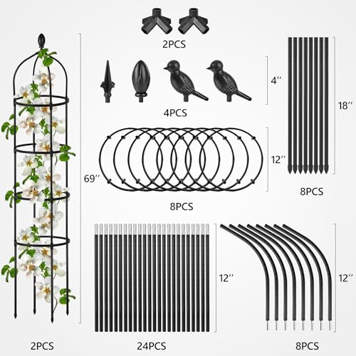 2 Pcs Garden Obelisk Trellis for Climbing Plants Outdoor 6 Ft Rose Bush Round Trellis for Pots Rustproof Metal Pipe with Plastic Coated Plant Flower Trellises for Clematis Vine Jasmine Support by Miuwauer - Image 6