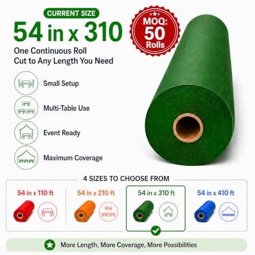 Image of Custom Plastic Table Cover Roll, Continuous Disposable Tablecloth Roll | 54 in x 310 ft Plastic Table Cloth with Cutter Single-Color All-Over Line Art or Text Table Cloths Disposable for Catering