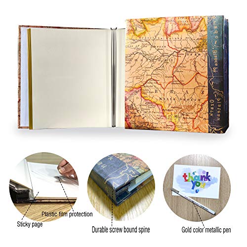 Holoary Self Adhesive Page Photo Album Magnetic Self-Stick Page Scrapbook For 4X6 8X10 Hand Made Diy 40 Pages Albums, Printed Kraft Paper Cover Old Map Adventure World Travel Book #TOP3