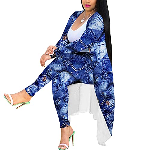 Image of Womens Fashion Printed Long Cardigans 2 Piece Outfits,Long Sleeve Coat and Trousers Set